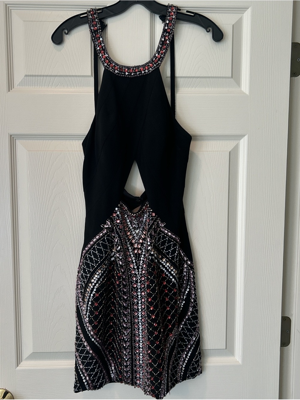 Rachel Allan Black Mini Dress with Pink and Silver Beading